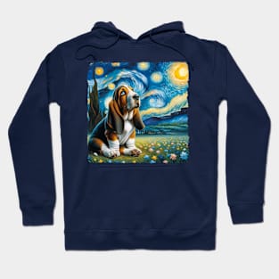 Starry Basset Hound Portrait - Dog Portrait Hoodie